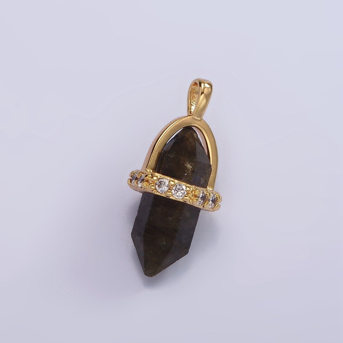 14K Gold Filled Rose Quartz, Amethyst, Labradorite, Aquamarine, Howlite, Onyx Pointed Wand Micro Paved Pendant | N1994 - N2006