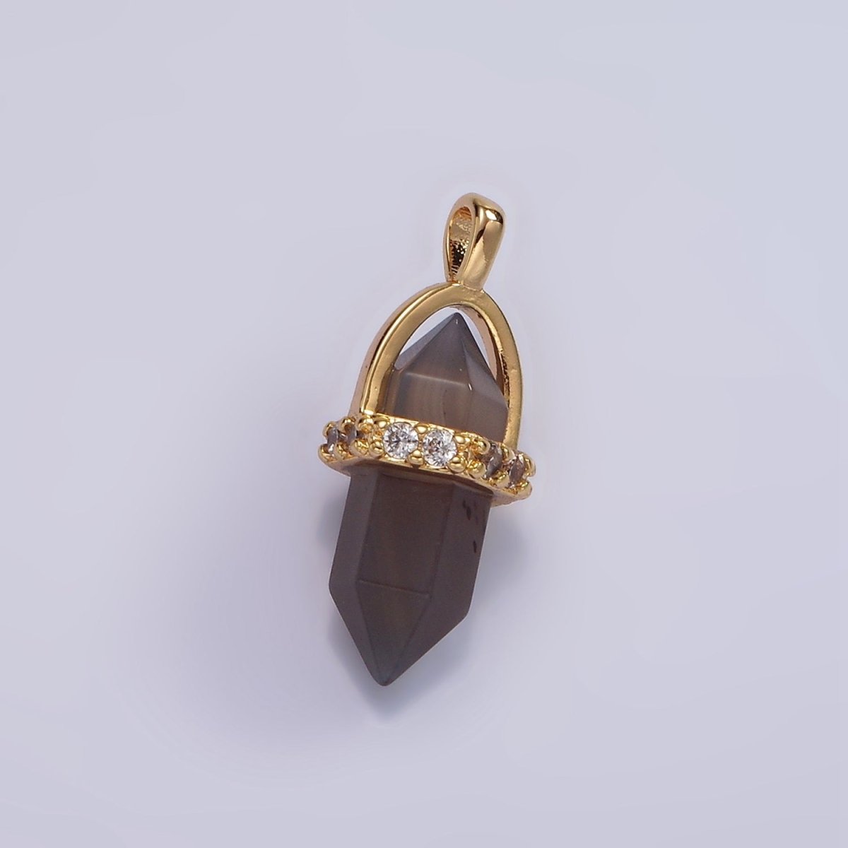 14K Gold Filled Rose Quartz, Amethyst, Labradorite, Aquamarine, Howlite, Onyx Pointed Wand Micro Paved Pendant | N1994 - N2006