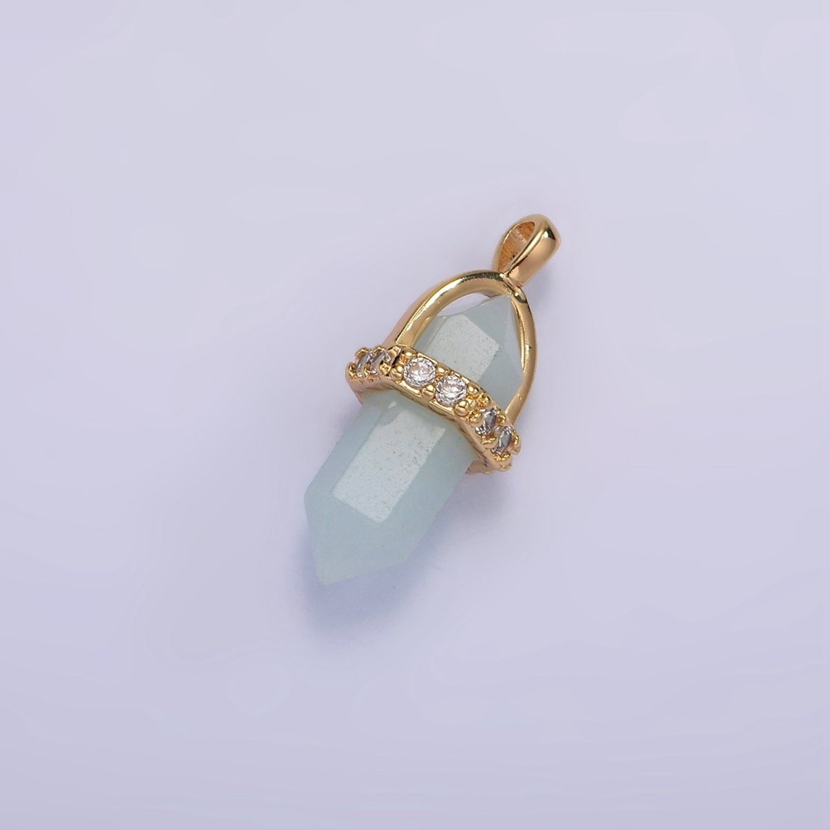 14K Gold Filled Rose Quartz, Amethyst, Labradorite, Aquamarine, Howlite, Onyx Pointed Wand Micro Paved Pendant | N1994 - N2006