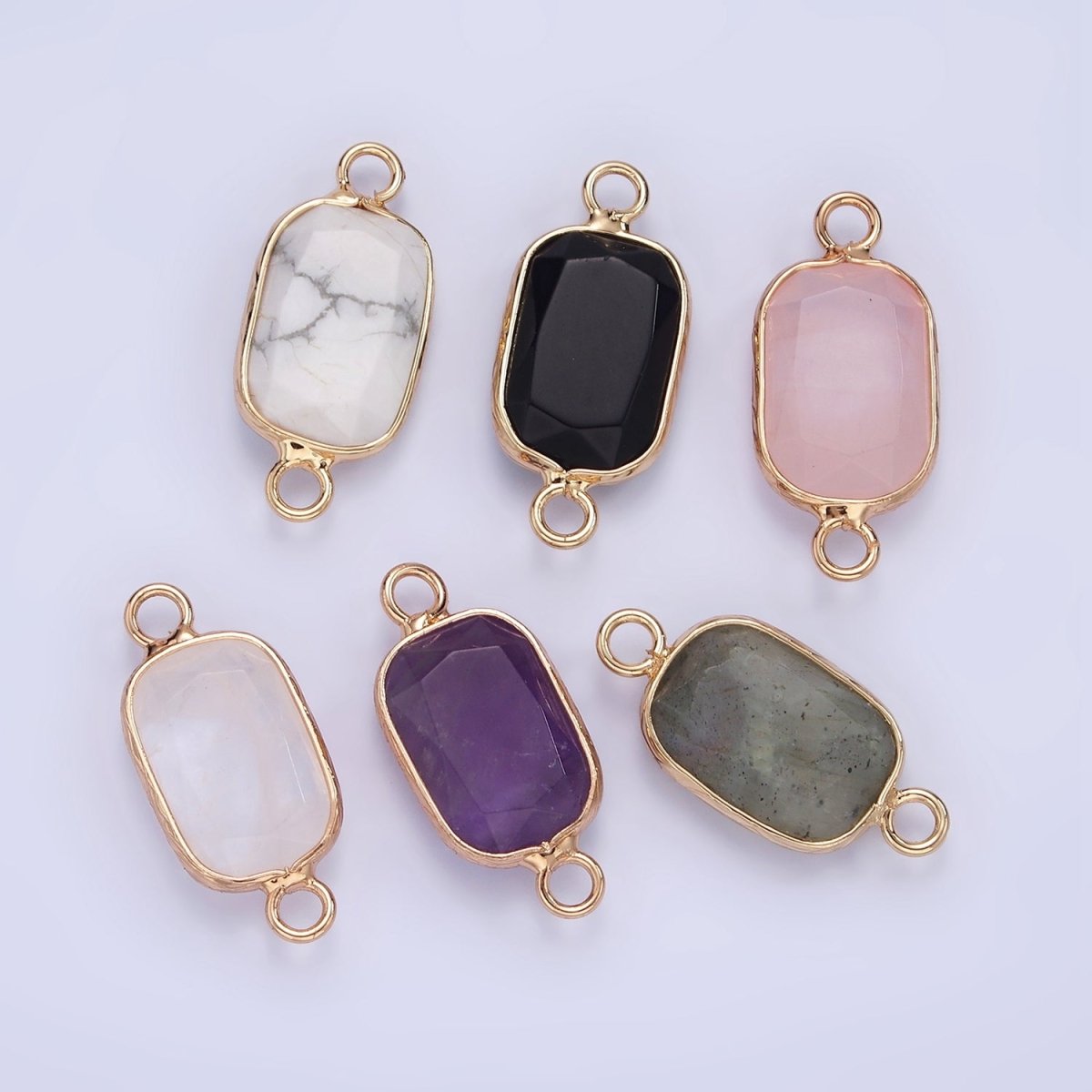 14K Gold Filled Rose Quartz, Clear Quartz, Howlite, Labradorite, Onyx, Amethyst Oval Bezel Connector | G-005 - G-010