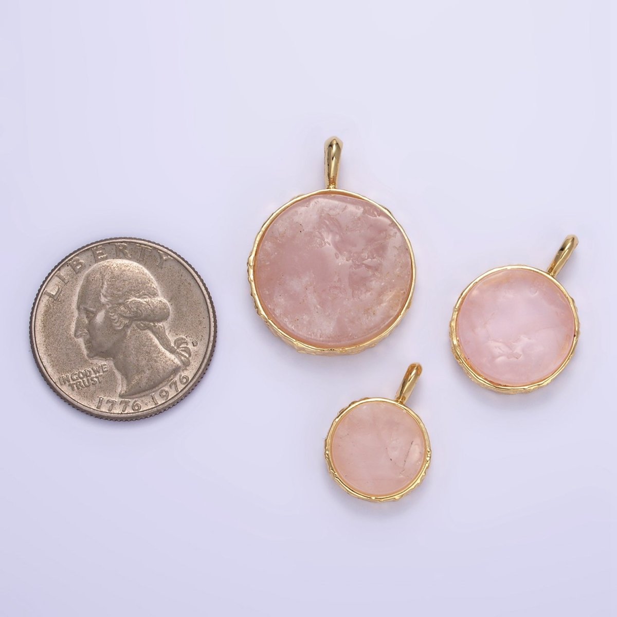 14K Gold Filled Rose Quartz Gemstone Hammered Bezel Pendant | I653 I654