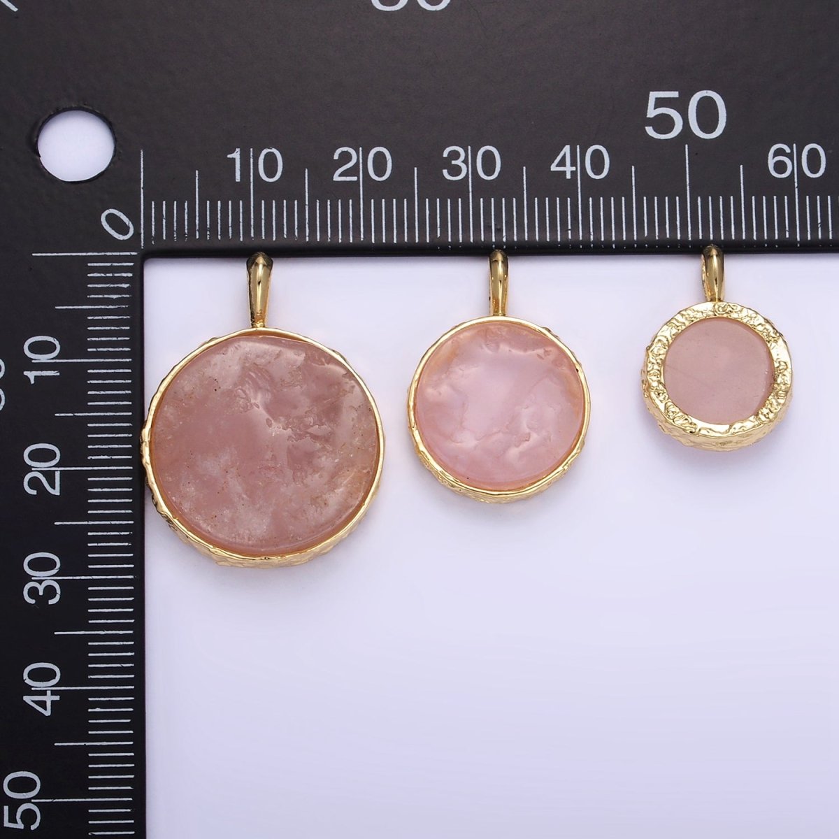 14K Gold Filled Rose Quartz Gemstone Hammered Bezel Pendant | I653 I654