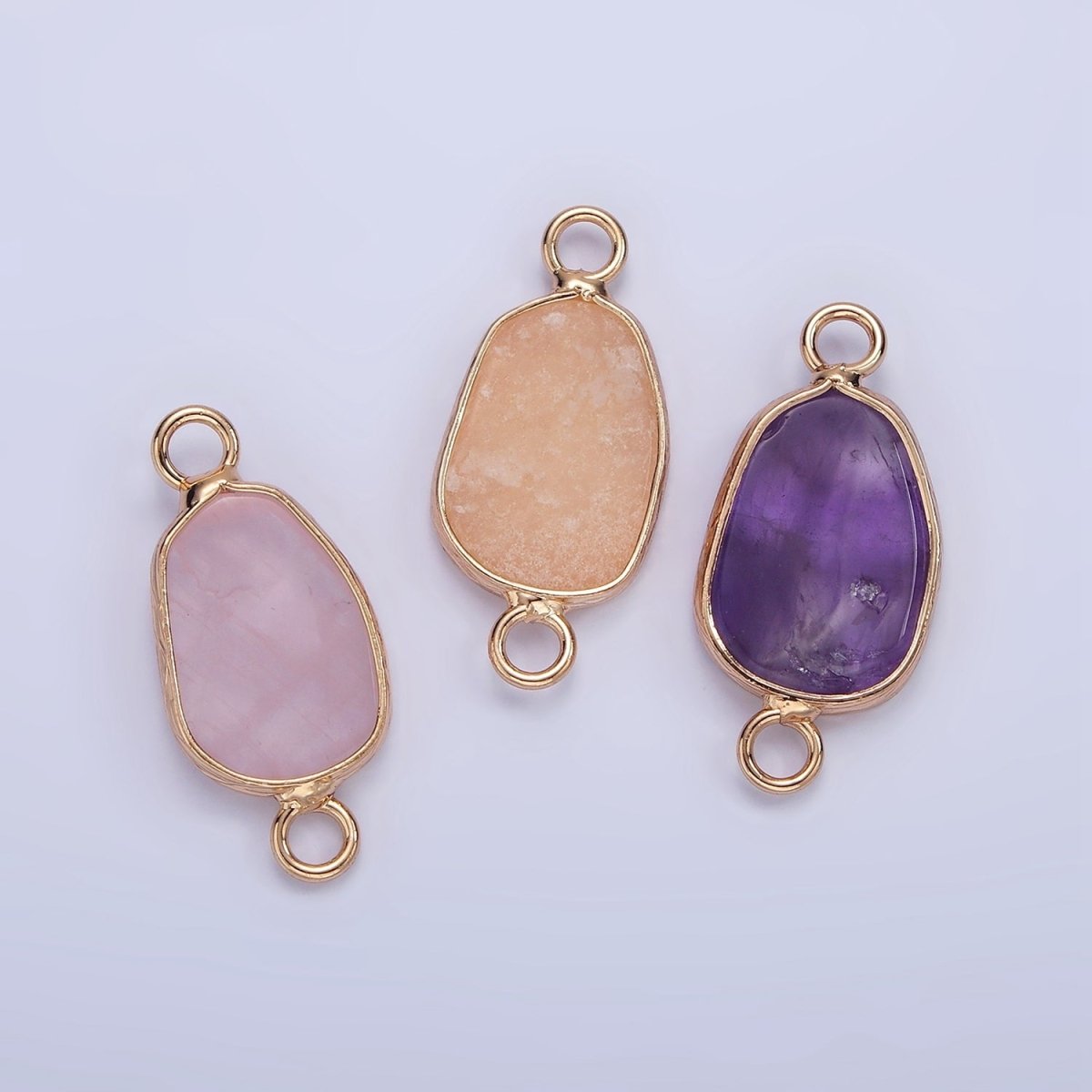 14K Gold Filled Rose Quartz, Pink Quartz, Amethyst Abstract Oval Bezel Connector | G-011 - G-013