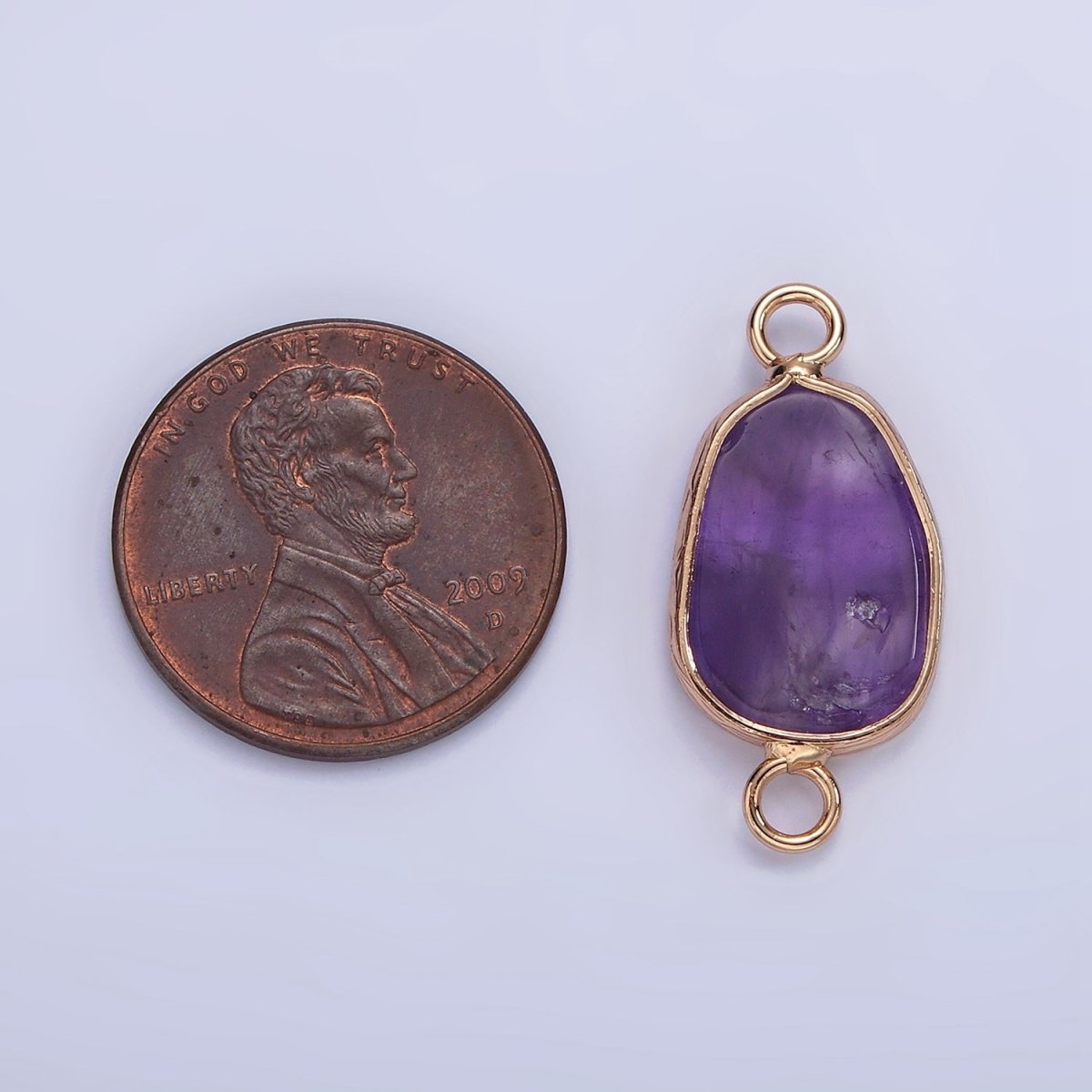 14K Gold Filled Rose Quartz, Pink Quartz, Amethyst Abstract Oval Bezel Connector | G-011 - G-013