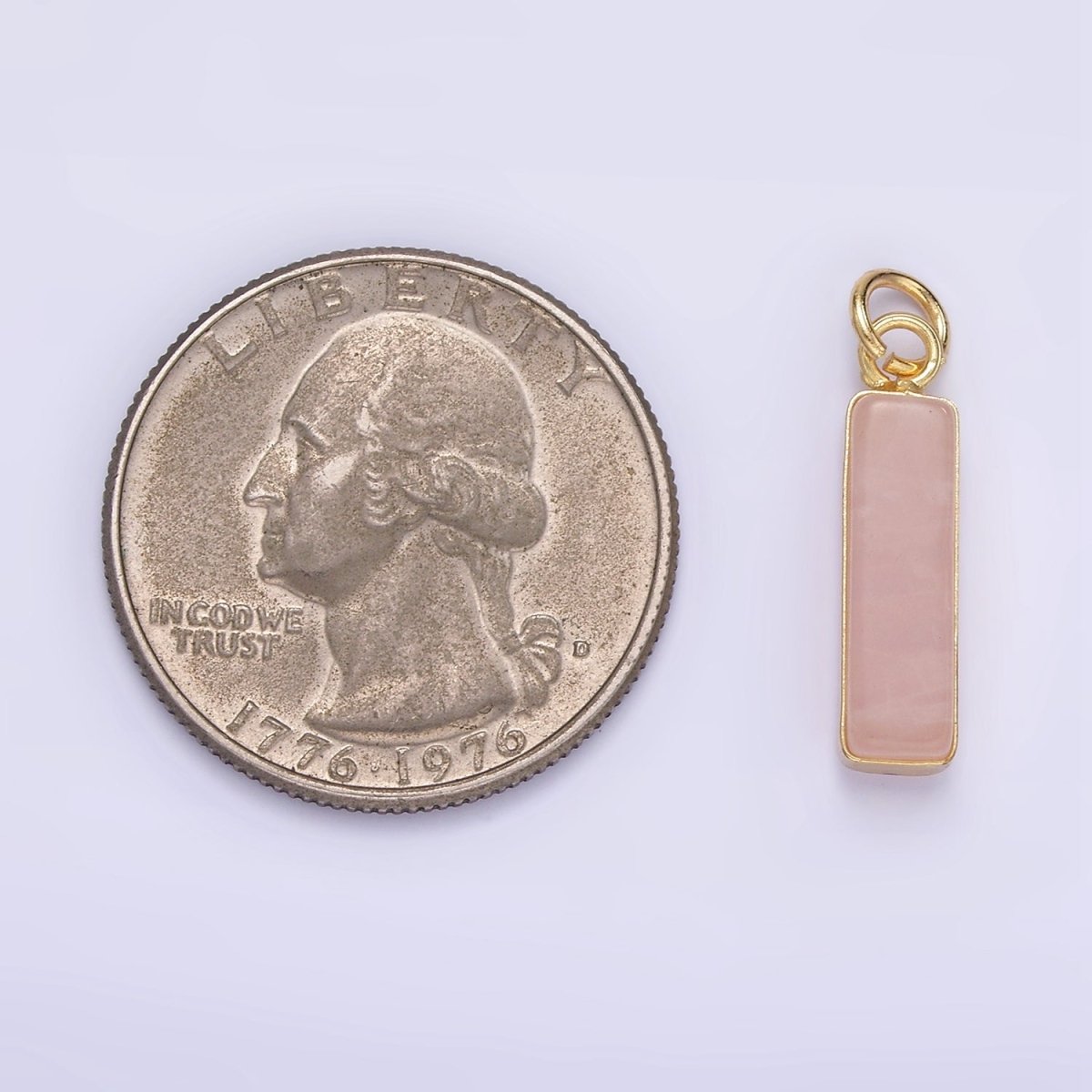 14K Gold Filled Rose Quartz, Turquoise, Shell Pearl Rectangular Tube Bezel Charm | D564
