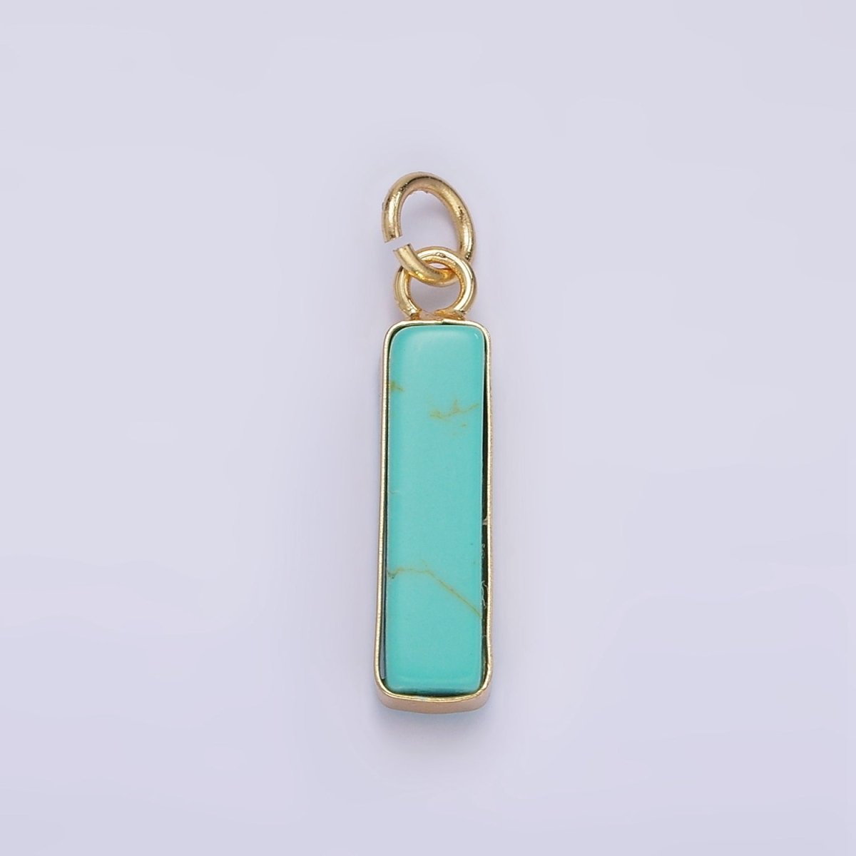 14K Gold Filled Rose Quartz, Turquoise, Shell Pearl Rectangular Tube Bezel Charm | D564