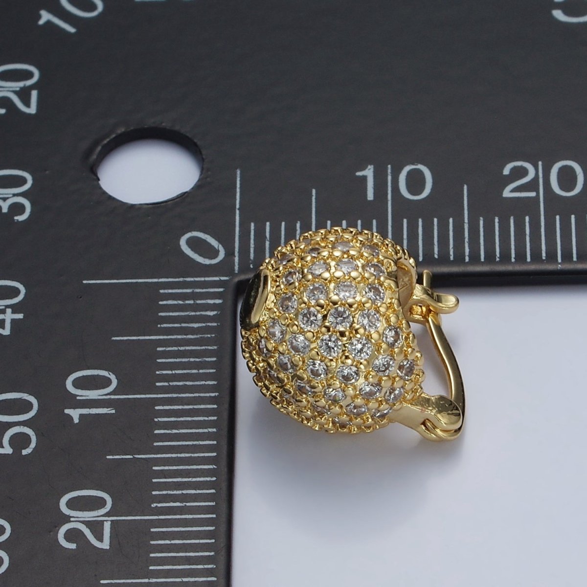 14K Gold Filled Round Ball CZ Micro Paved Dome Latch Earrings in Gold & Silver | V491 V492