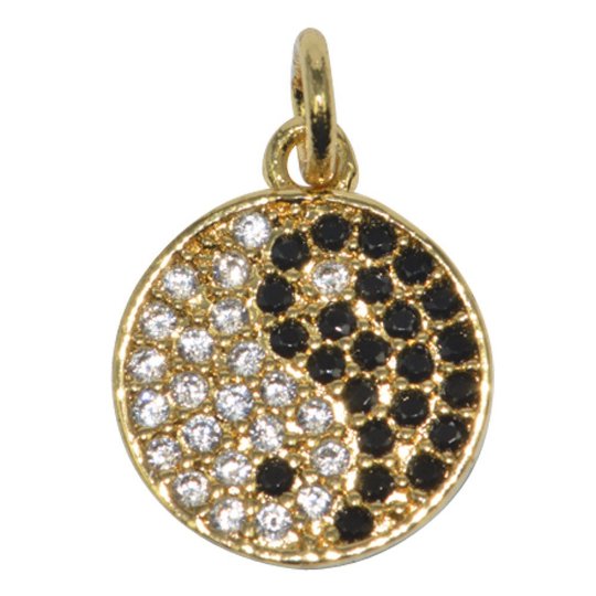 14K Gold Filled Round Black and White Yin Yang Balance Energy Micro Pave CZ Paved Gold Filled Pack of 1 Bracelet Charm Connector D-272