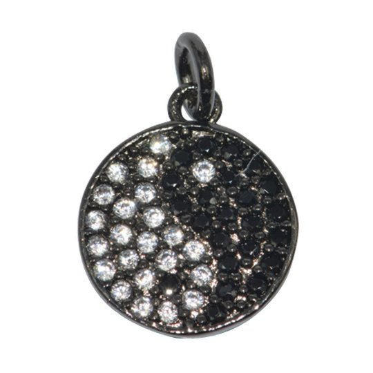 14K Gold Filled Round Black and White Yin Yang Balance Energy Micro Pave CZ Paved Gold Filled Pack of 1 Bracelet Charm Connector D-272