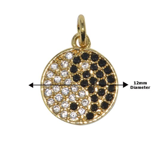 14K Gold Filled Round Black and White Yin Yang Balance Energy Micro Pave CZ Paved Gold Filled Pack of 1 Bracelet Charm Connector D-272