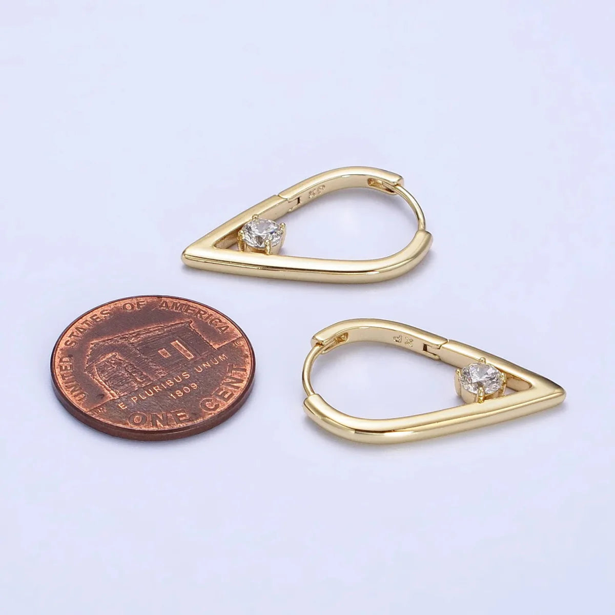 14K Gold Filled Round Clear CZ  22mm, 24mm Geometric Triangle Earrings | AB277 AB240