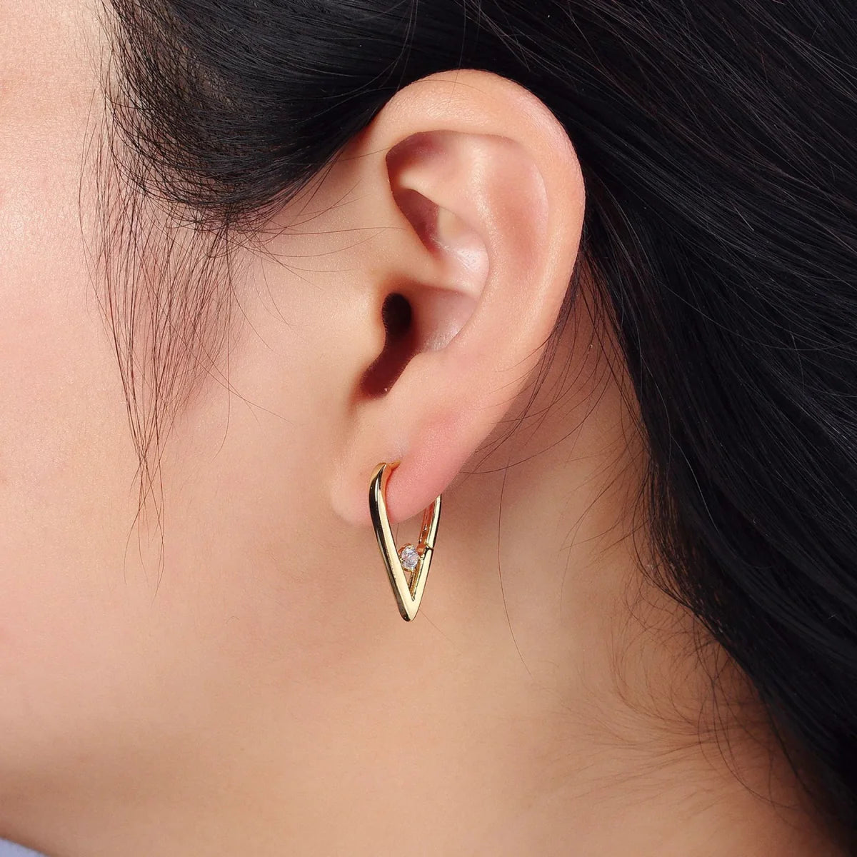 14K Gold Filled Round Clear CZ  22mm, 24mm Geometric Triangle Earrings | AB277 AB240