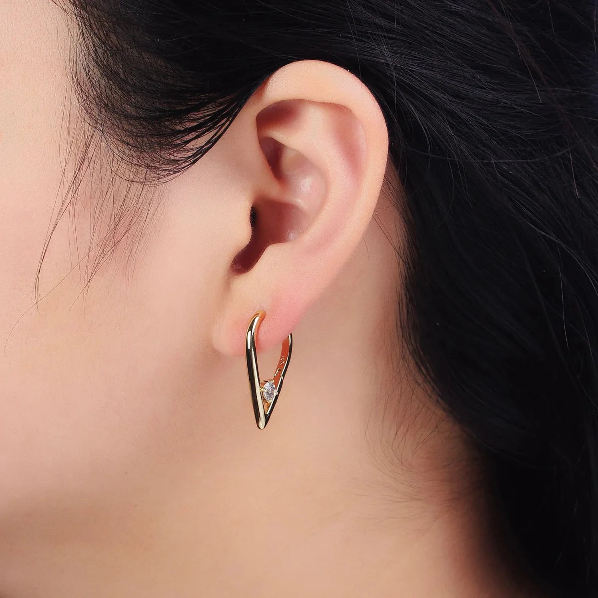 14K Gold Filled Round Clear CZ  22mm, 24mm Geometric Triangle Earrings | AB277 AB240