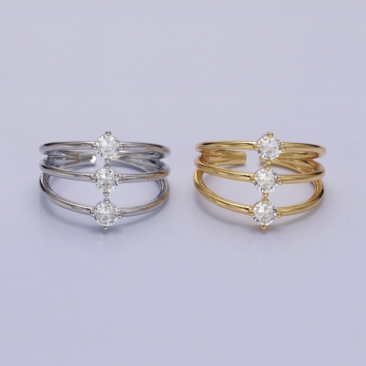 14K Gold Filled Round Clear CZ Triple Band Ring in Gold & Silver | O1950 O1951