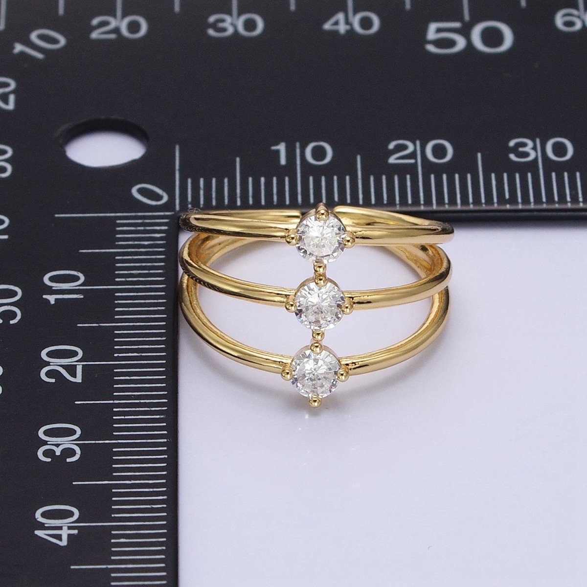 14K Gold Filled Round Clear CZ Triple Band Ring in Gold & Silver | O1950 O1951