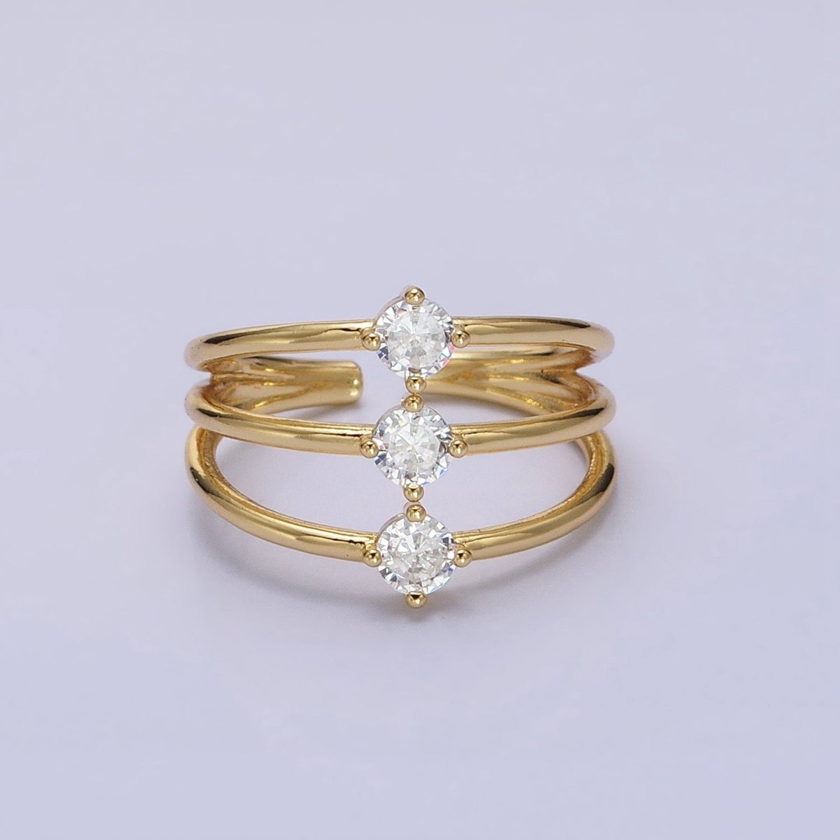 14K Gold Filled Round Clear CZ Triple Band Ring in Gold & Silver | O1950 O1951