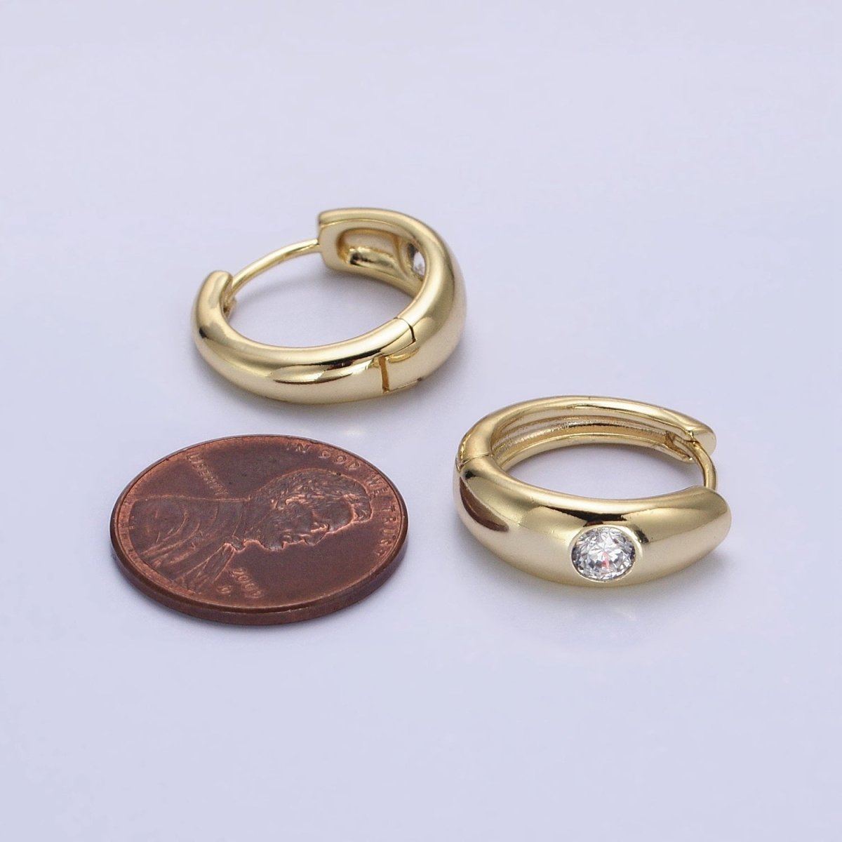 14K Gold Filled Round Clear Dot CZ 17.5mm Huggie Earrings | AB1531 - DLUXCA