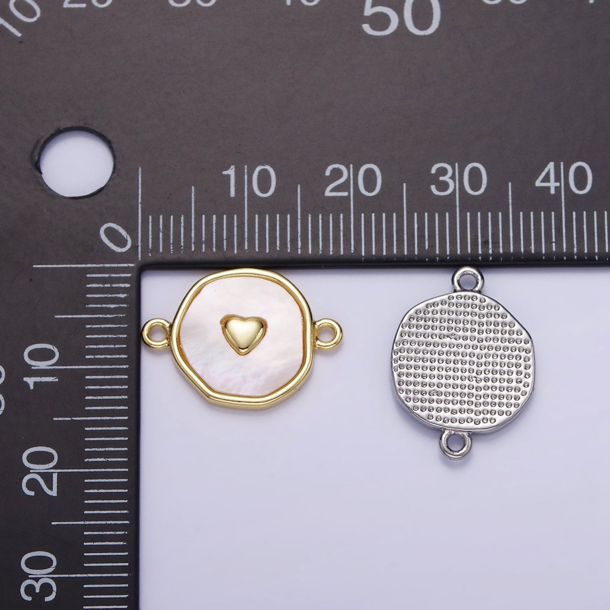 14K Gold Filled Round Coin Heart Charm Connector Shell Pearl Link Connector | G286