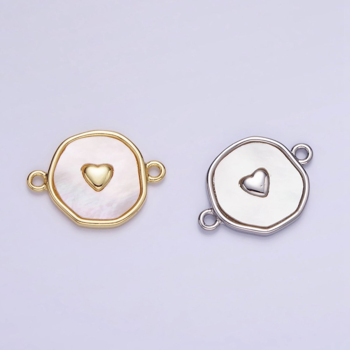 14K Gold Filled Round Coin Heart Charm Connector Shell Pearl Link Connector | G286
