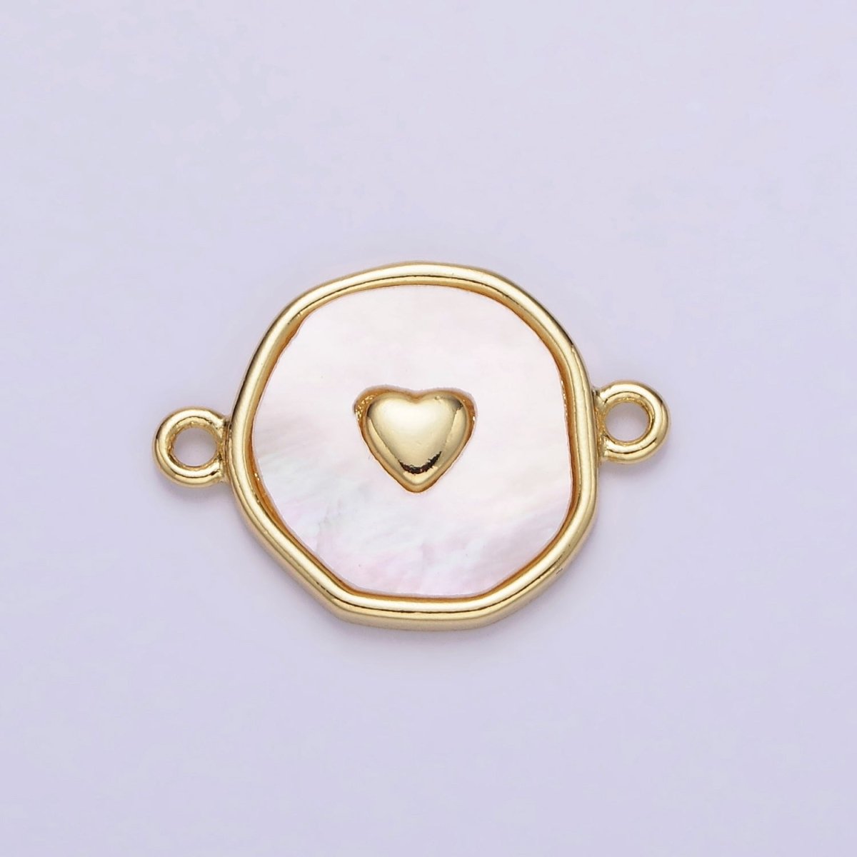 14K Gold Filled Round Coin Heart Charm Connector Shell Pearl Link Connector | G286