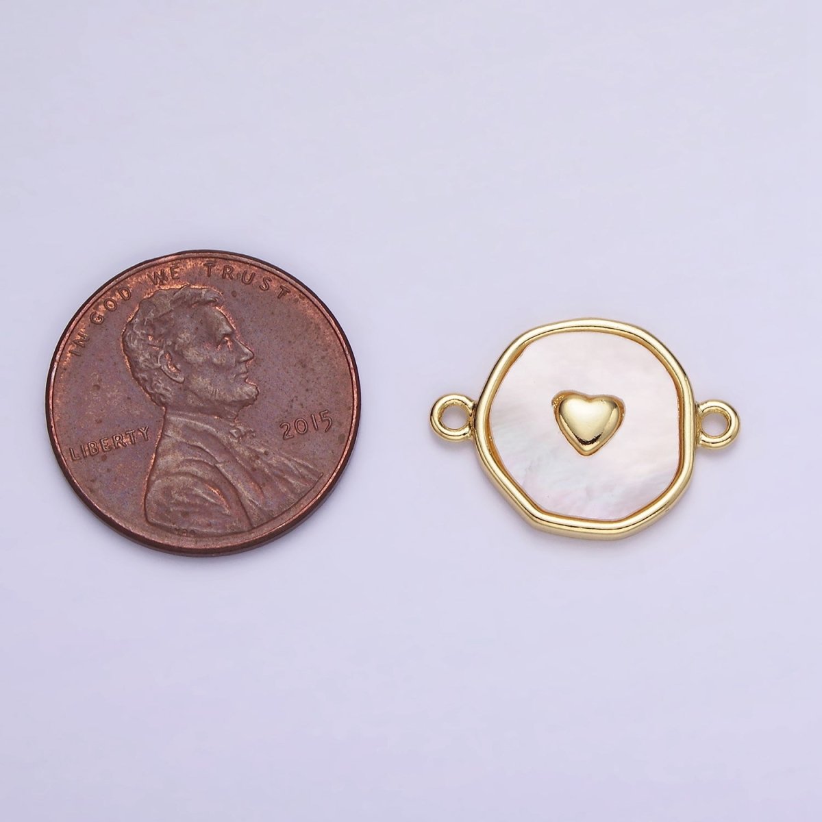 14K Gold Filled Round Coin Heart Charm Connector Shell Pearl Link Connector | G286