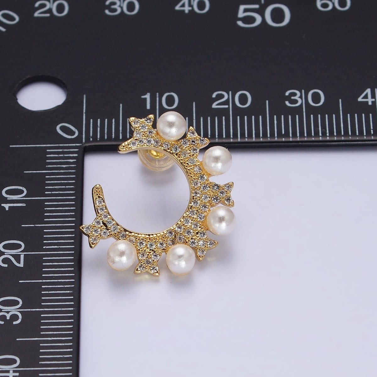 14K Gold Filled Round Pearl Lined Circular Micro Paved CZ Butterfly Stud Earrings in Gold & Silver | AB1506 AB1507