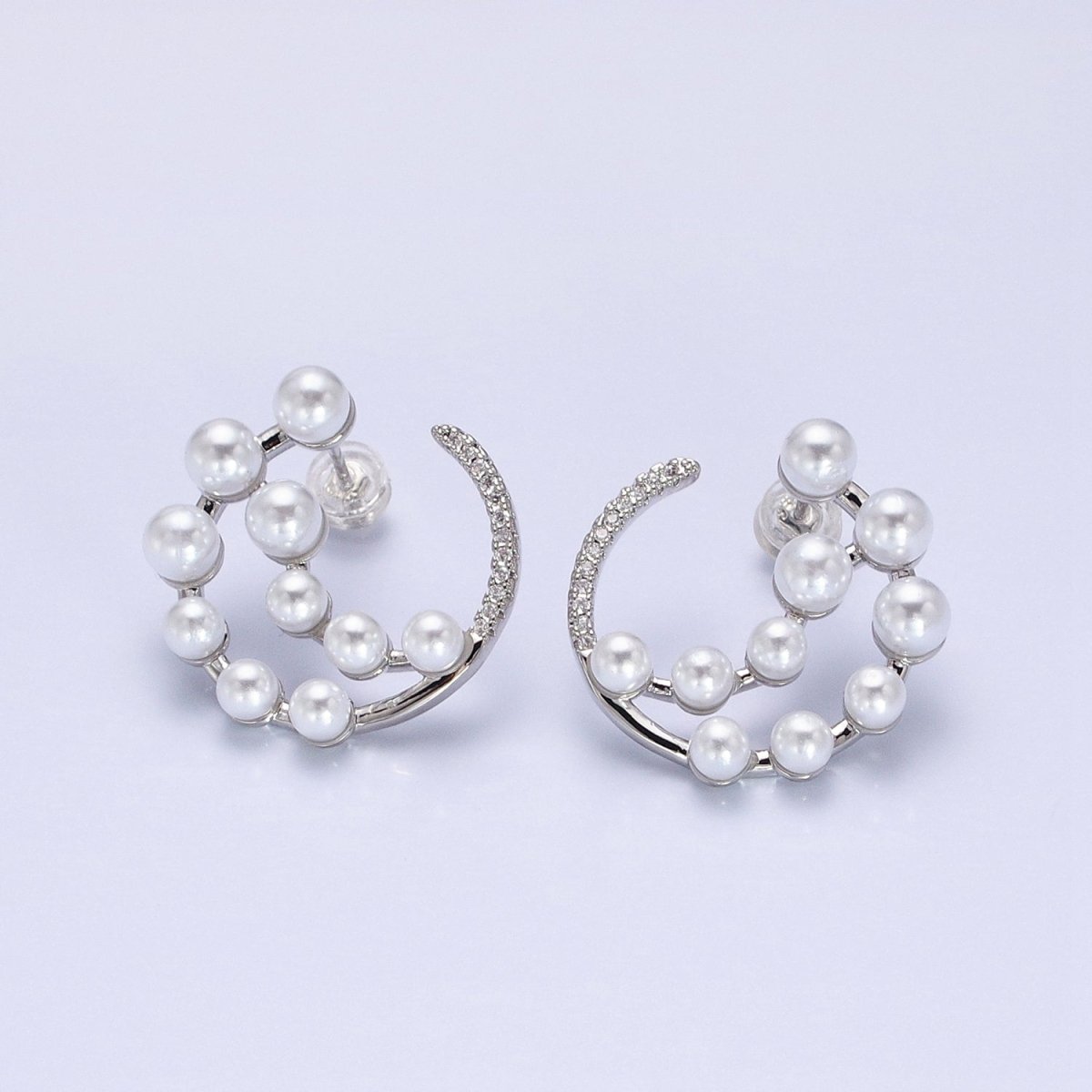 14K Gold Filled Round Pearl Lined Triple Circular Micro Paved CZ Hoop Earrings | AB1517 - AB1518