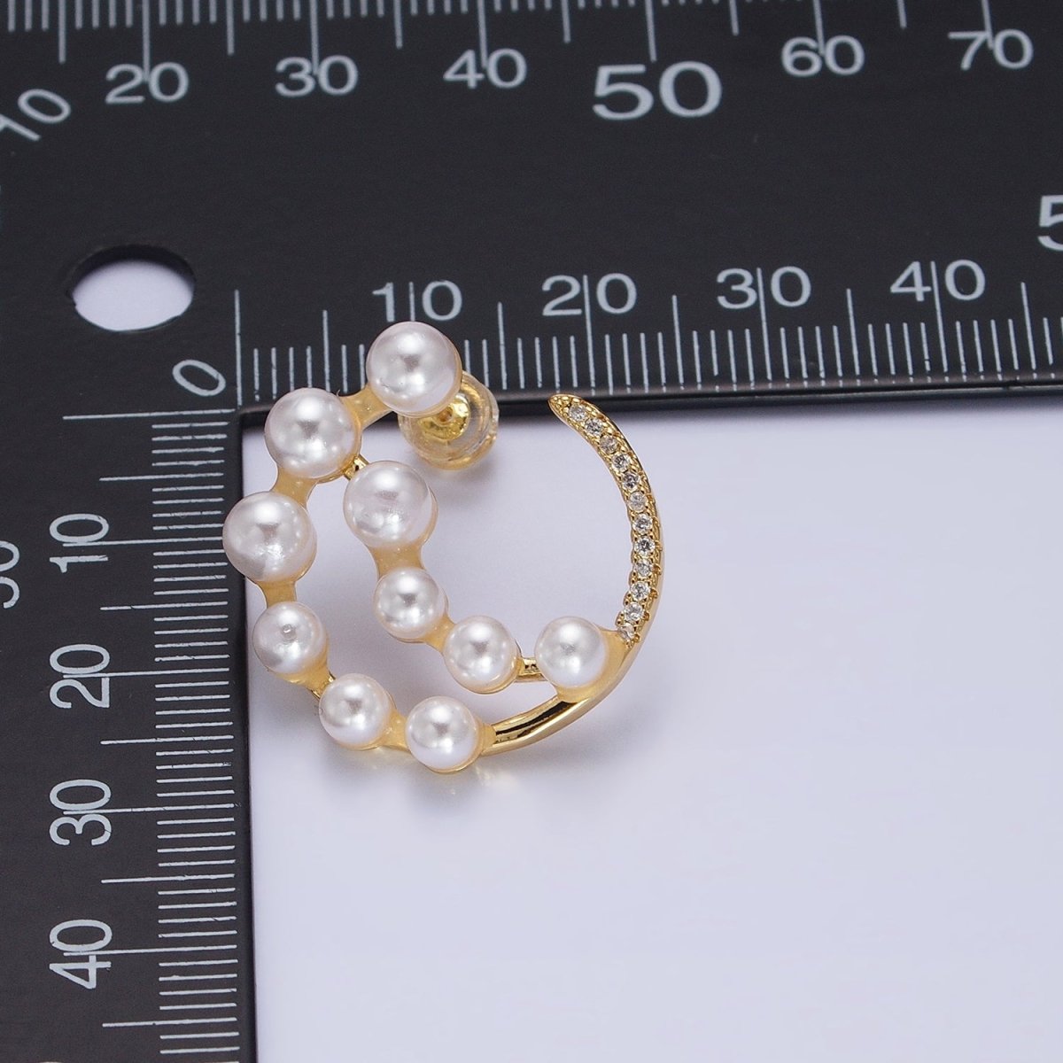 14K Gold Filled Round Pearl Lined Triple Circular Micro Paved CZ Hoop Earrings | AB1517 - AB1518