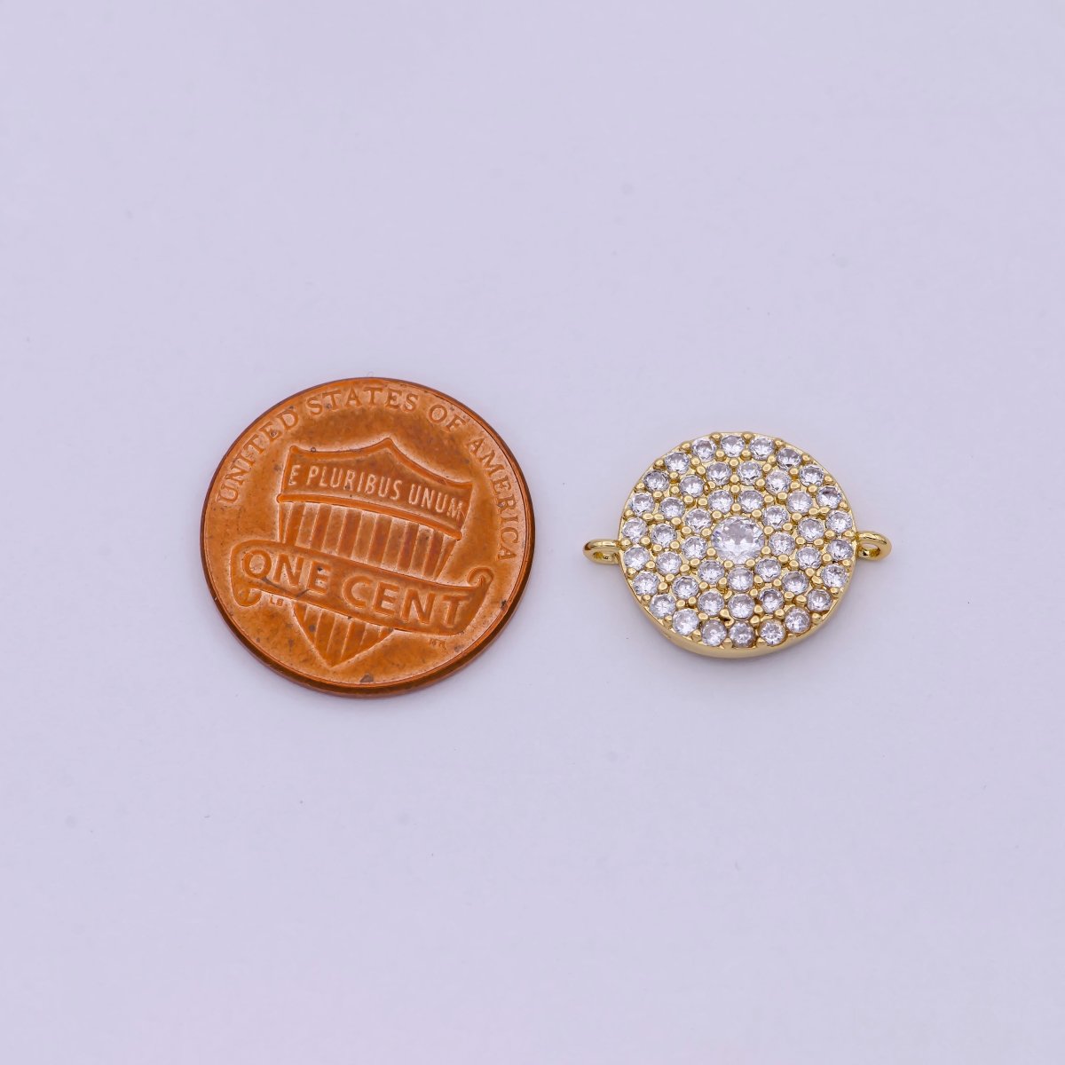 14K Gold Filled Round Shape Charm Connector CZ Micro Pave, Disc Connector, Pave Connector, Connector Charms, Cubic Zirconia F-686 - DLUXCA