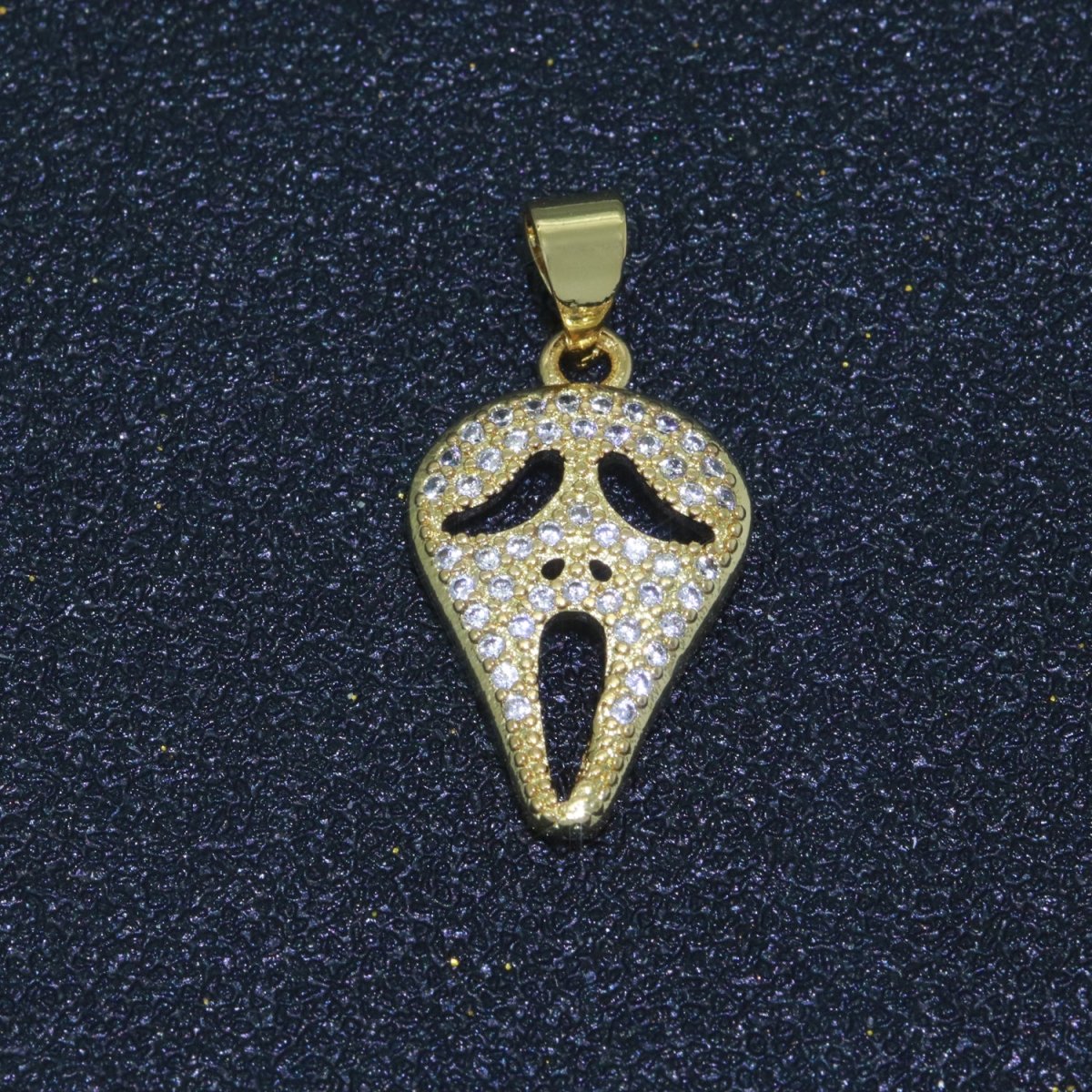 14K Gold Filled Scream Movie Mask Charm Pendant, CZ Micro Pave Scary Movie Mask Pendant, Halloween Jewelry, Horror Movie, Cubic ZirconiaN-1326 I-702