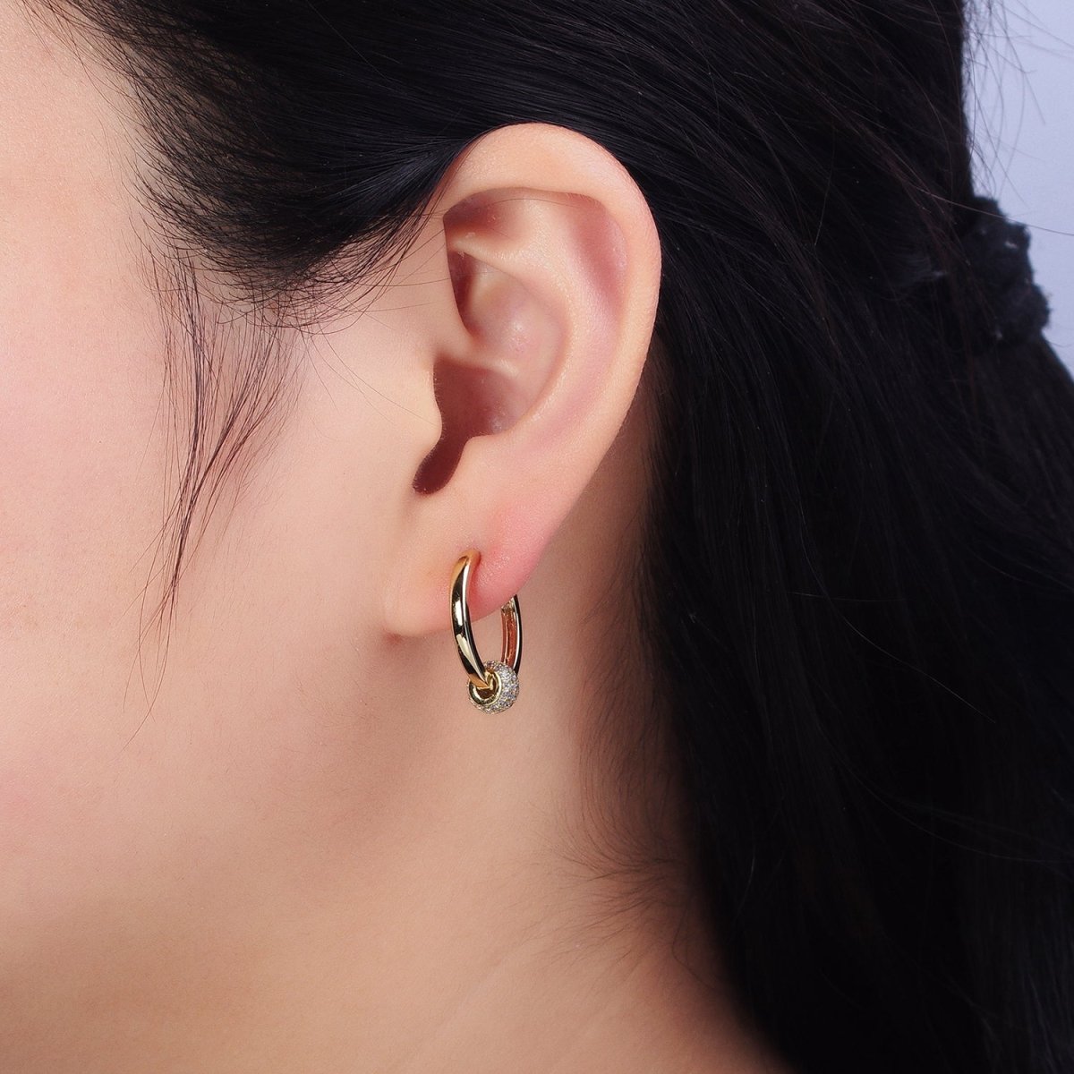 14K Gold Filled Shambala Bead CZ Micro Paved Endless Hoop Earrings | AD1462 - DLUXCA