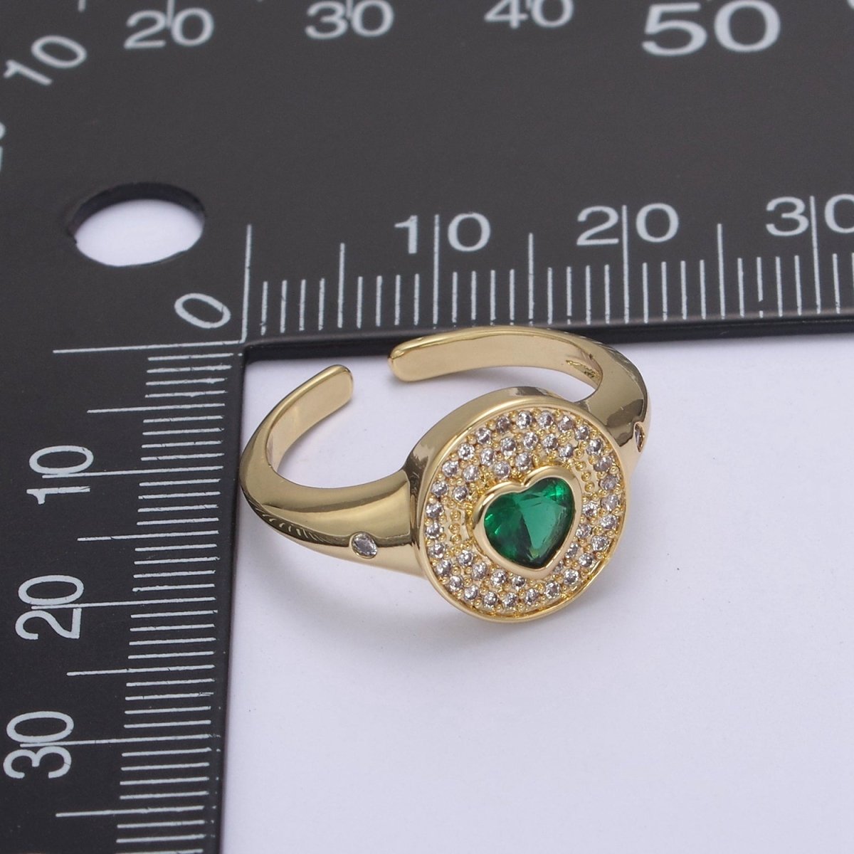 14k Gold Filled Signet Ring, Cubic Zirconia CZ Heart Circle Ring, Gold Open Adjustable Ring U-285~U-288