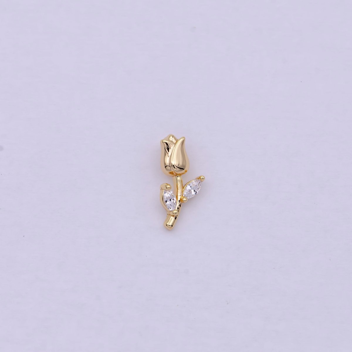 14K Gold Filled Small Rose Flower with Marquise Leaf Charm | C-384 - DLUXCA