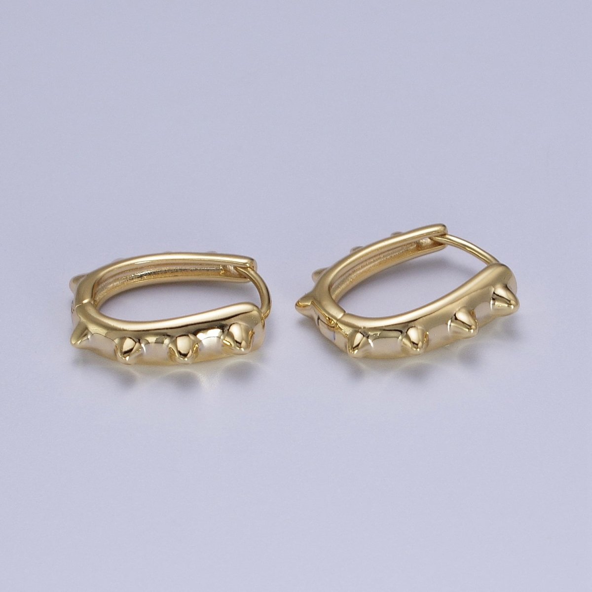 14K Gold Filled Spiked Lined Oblong U-Shaped 17mm Huggie Earrings | V-025 - DLUXCA
