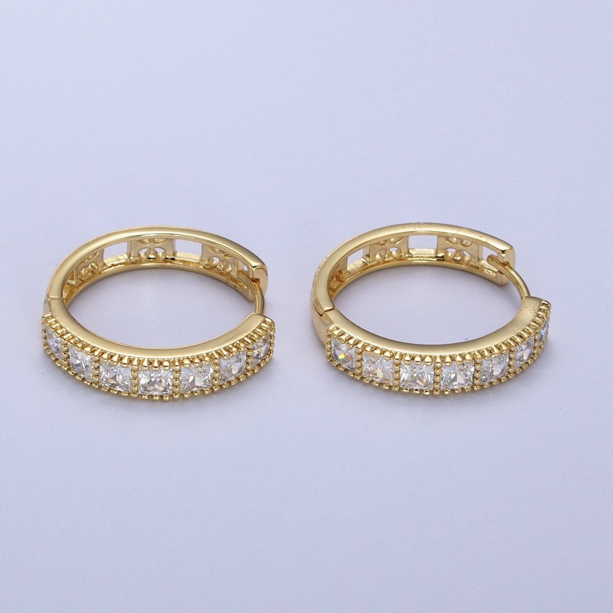 14K Gold Filled Square Baguette Lined 22mm Huggie Hoops Earrings | V-022 - DLUXCA