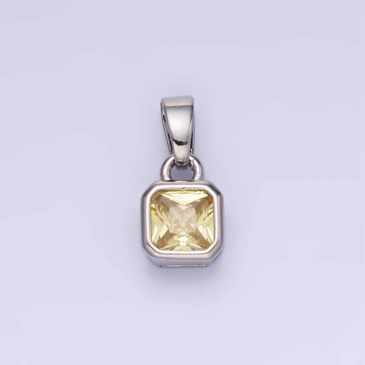14K Gold Filled Birthstone CZ Square Edged Bezel Pendant in Gold & Silver | AA1297 - AA1308