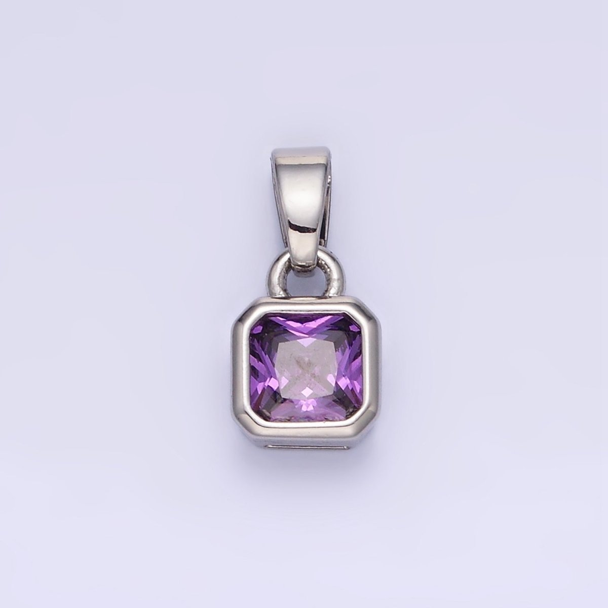 14K Gold Filled Birthstone CZ Square Edged Bezel Pendant in Gold & Silver | AA1297 - AA1308