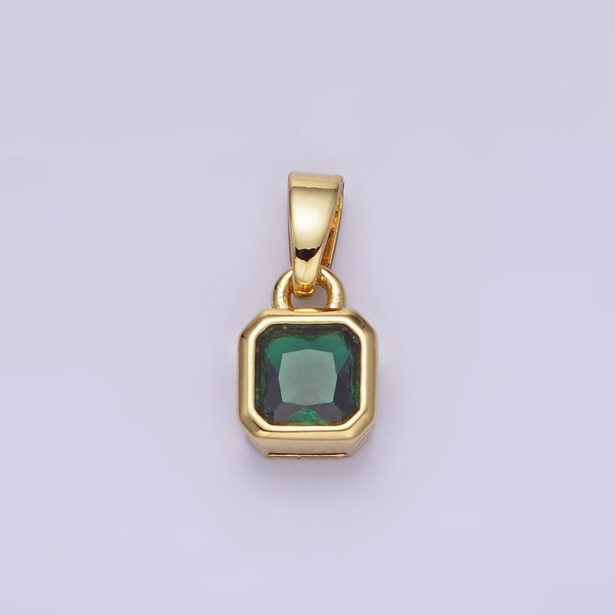 14K Gold Filled Birthstone CZ Square Edged Bezel Pendant in Gold & Silver | AA1297 - AA1308
