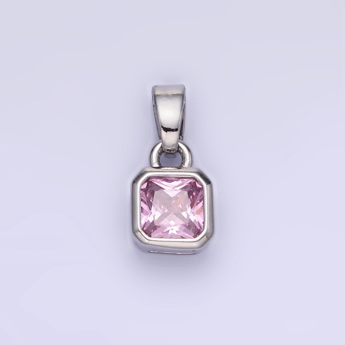 14K Gold Filled Birthstone CZ Square Edged Bezel Pendant in Gold & Silver | AA1297 - AA1308