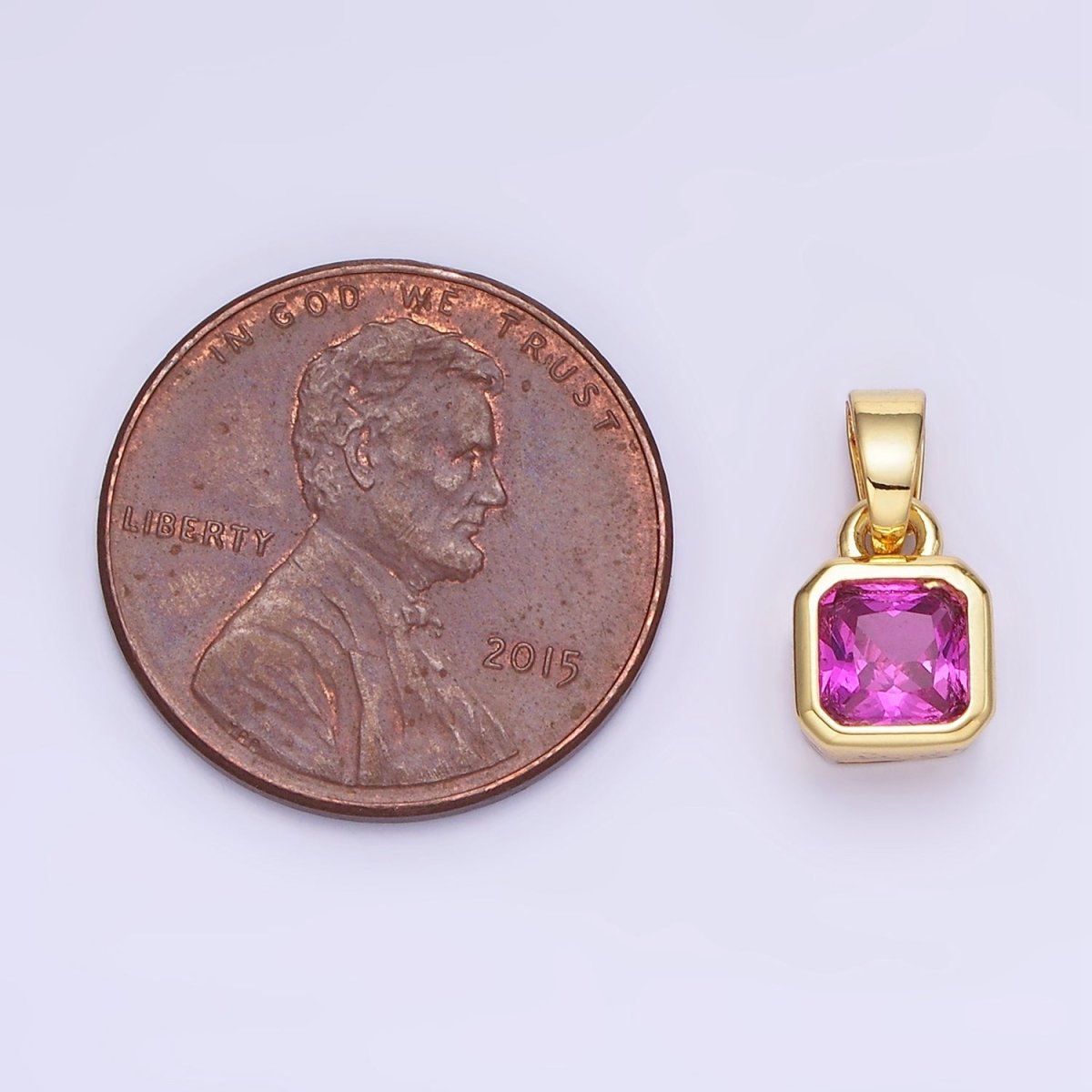 14K Gold Filled Birthstone CZ Square Edged Bezel Pendant in Gold & Silver | AA1297 - AA1308