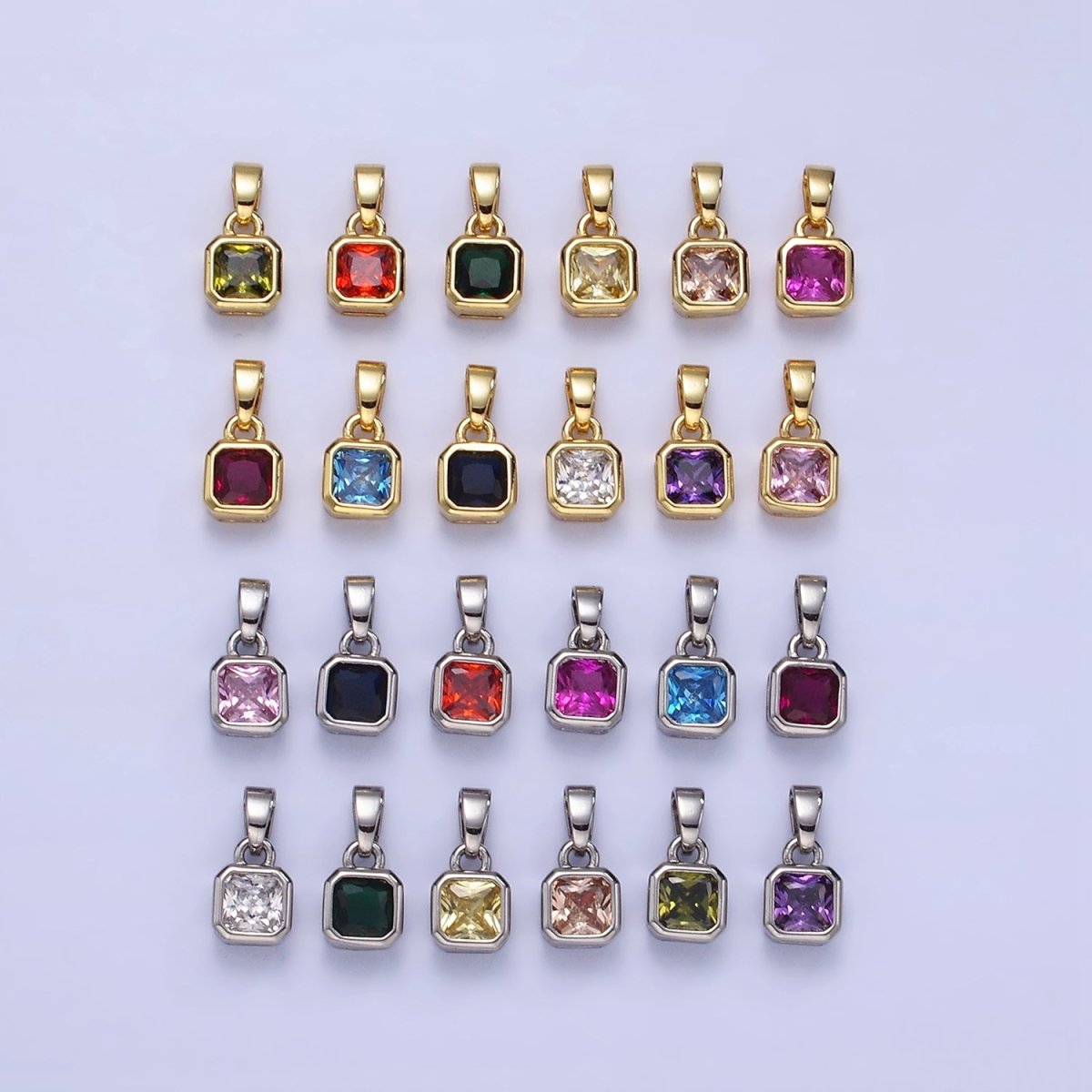 14K Gold Filled Birthstone CZ Square Edged Bezel Pendant in Gold & Silver | AA1297 - AA1308