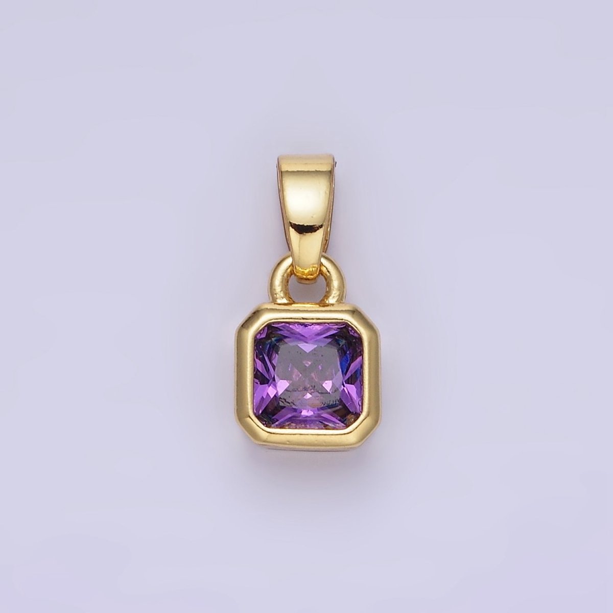 14K Gold Filled Birthstone CZ Square Edged Bezel Pendant in Gold & Silver | AA1297 - AA1308
