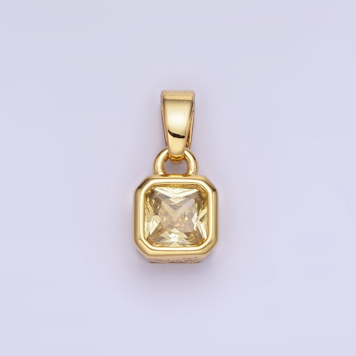 14K Gold Filled Birthstone CZ Square Edged Bezel Pendant in Gold & Silver | AA1297 - AA1308