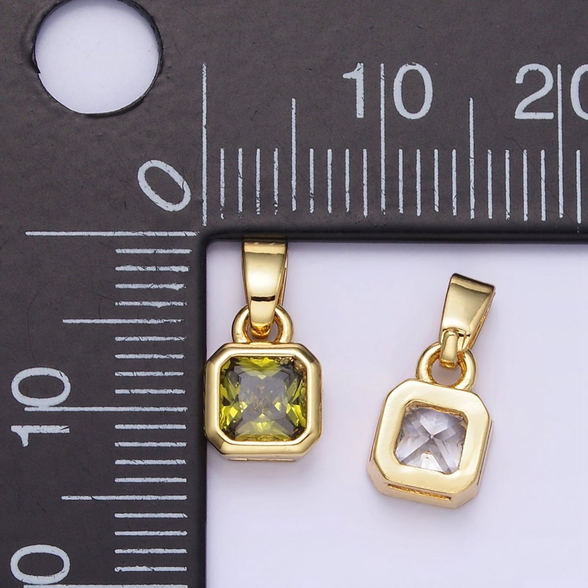 14K Gold Filled Birthstone CZ Square Edged Bezel Pendant in Gold & Silver | AA1297 - AA1308
