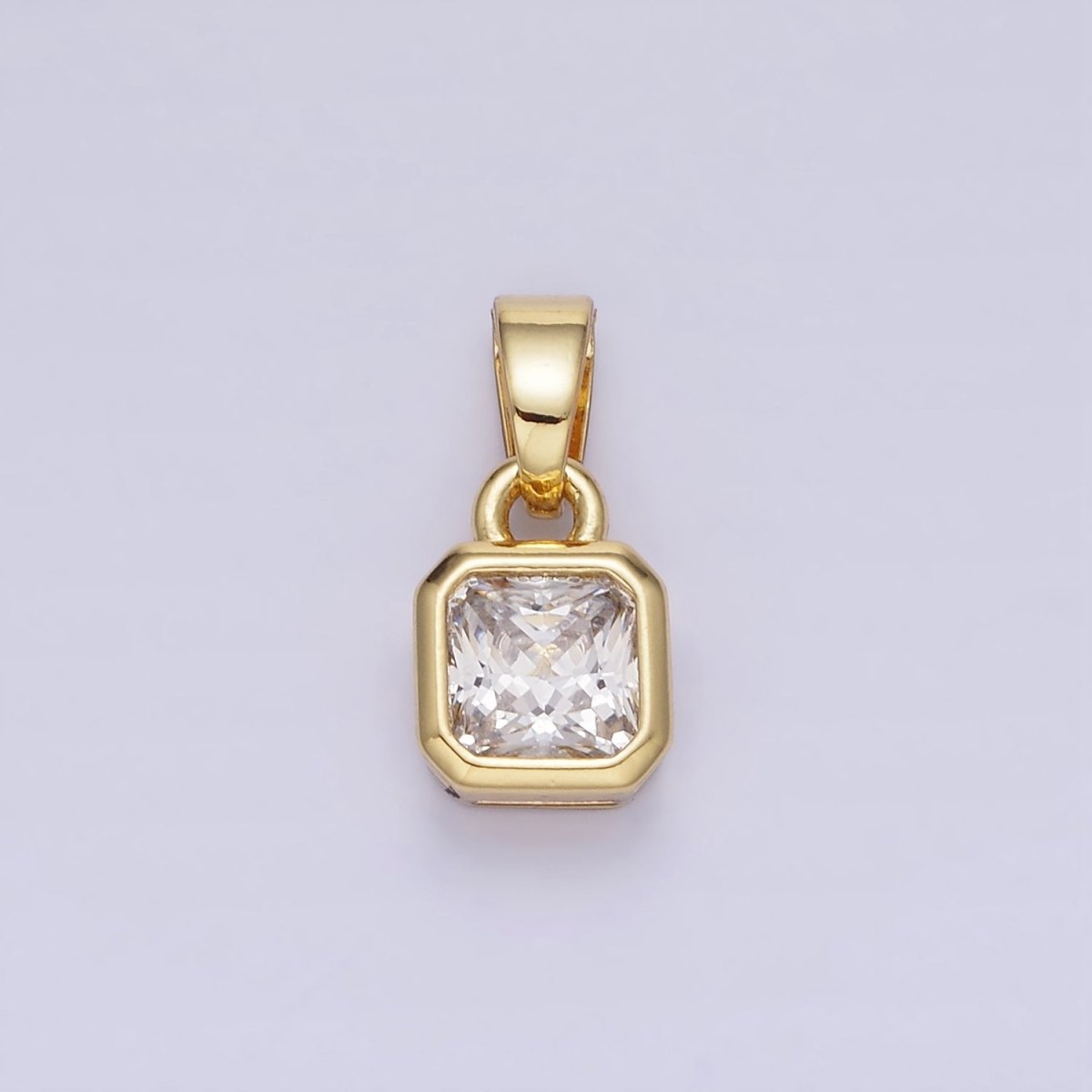 14K Gold Filled Birthstone CZ Square Edged Bezel Pendant in Gold & Silver | AA1297 - AA1308