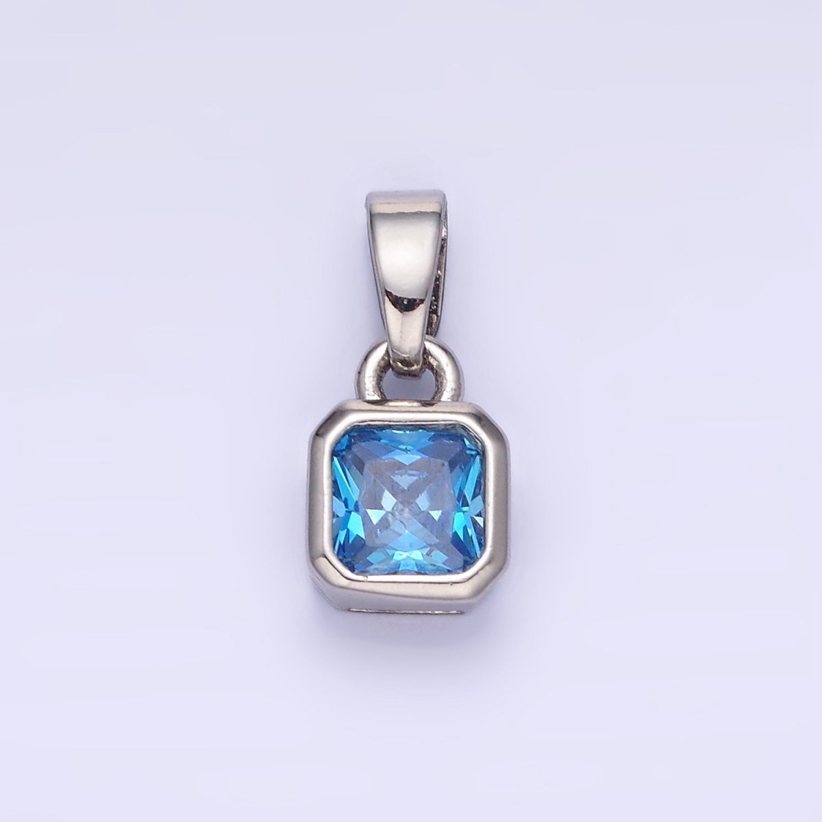 14K Gold Filled Birthstone CZ Square Edged Bezel Pendant in Gold & Silver | AA1297 - AA1308