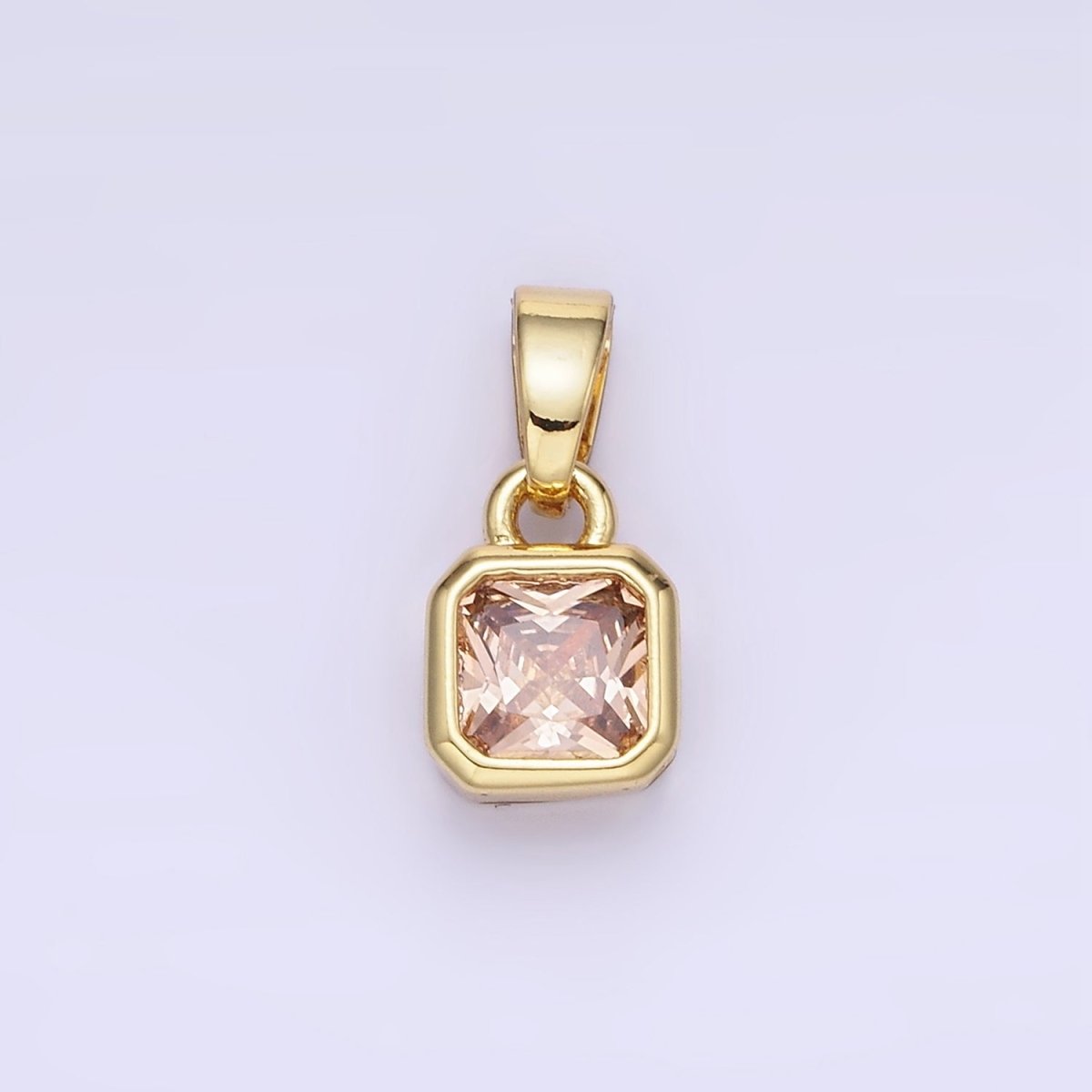 14K Gold Filled Birthstone CZ Square Edged Bezel Pendant in Gold & Silver | AA1297 - AA1308