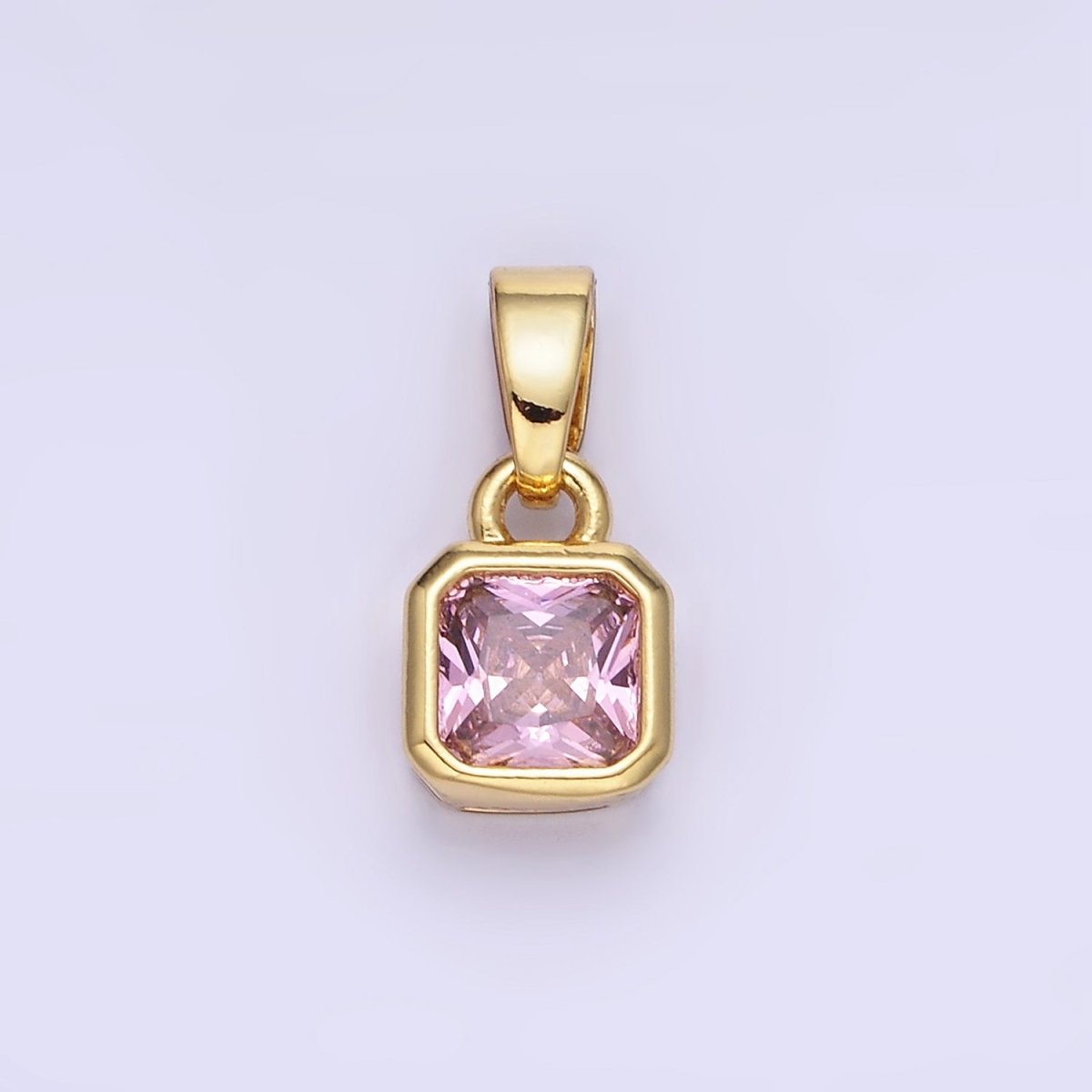 14K Gold Filled Birthstone CZ Square Edged Bezel Pendant in Gold & Silver | AA1297 - AA1308