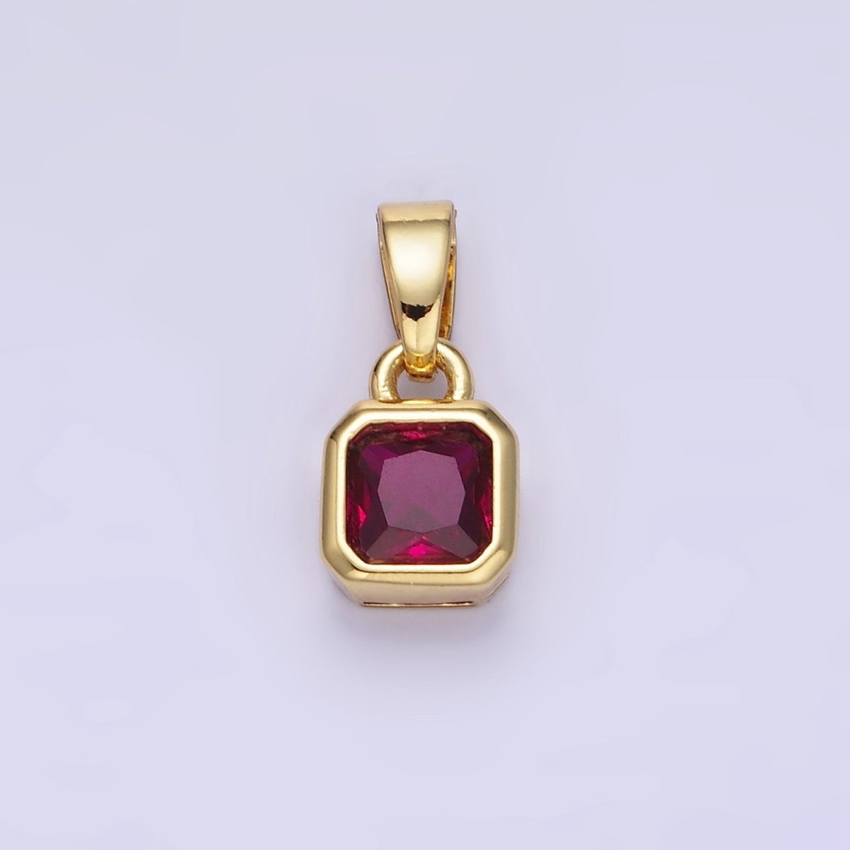 14K Gold Filled Birthstone CZ Square Edged Bezel Pendant in Gold & Silver | AA1297 - AA1308