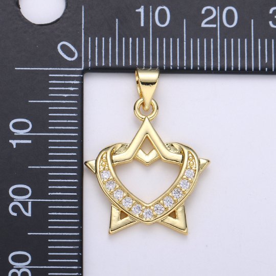 14K Gold Filled Star CZ Micro Pave Five Point Star Shape Pendant, Dainty Star Charm, Necklace Bracelet Charm Supply Component J-264